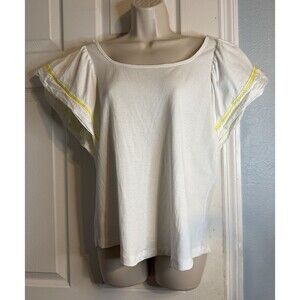 Maeve by Anthropologie Sherman flutter sleeve Top Blouse White L Boho Casual